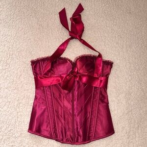 Satin Halter Bustier Top in Berry